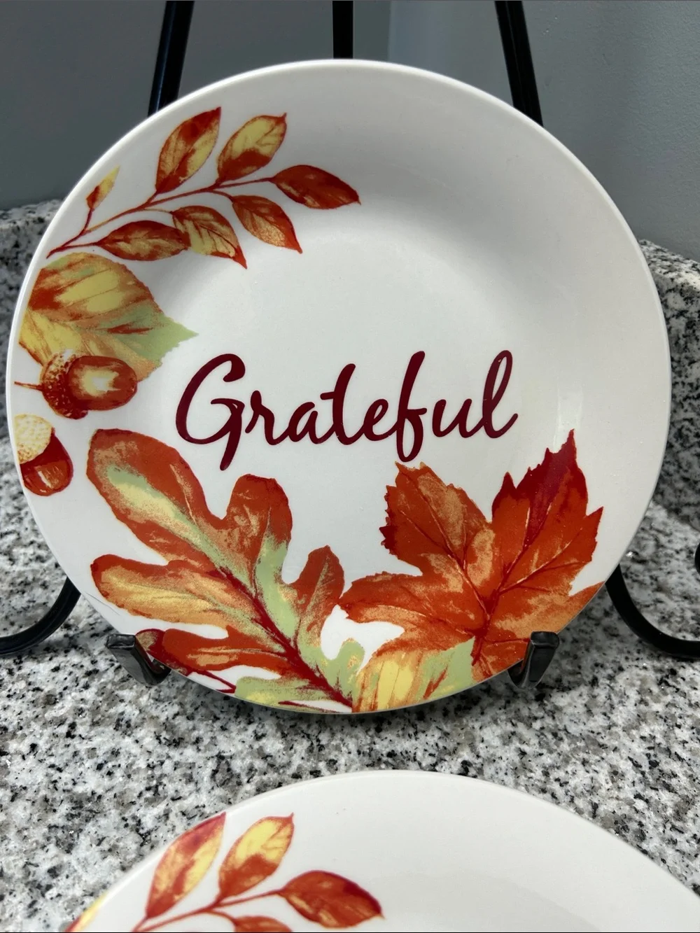 Royal Norfolk Grateful Autumn Leaf Salad Plates White with Orange & Red
